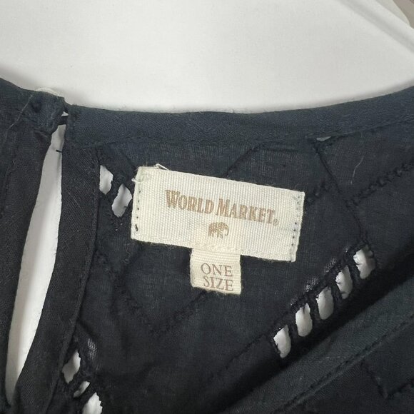 World Market Layla Blouse Womens One Size Black Windowpane Eyelet Peasant Top - Picture 7 of 14